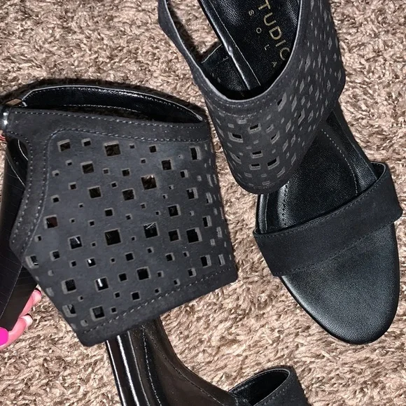 Black suede and leather Studio Isola summer heels - Picture 3 of 5